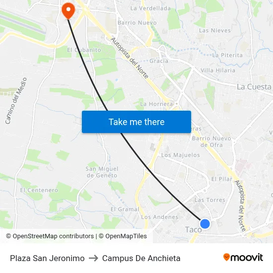 Plaza San Jeronimo to Campus De Anchieta map