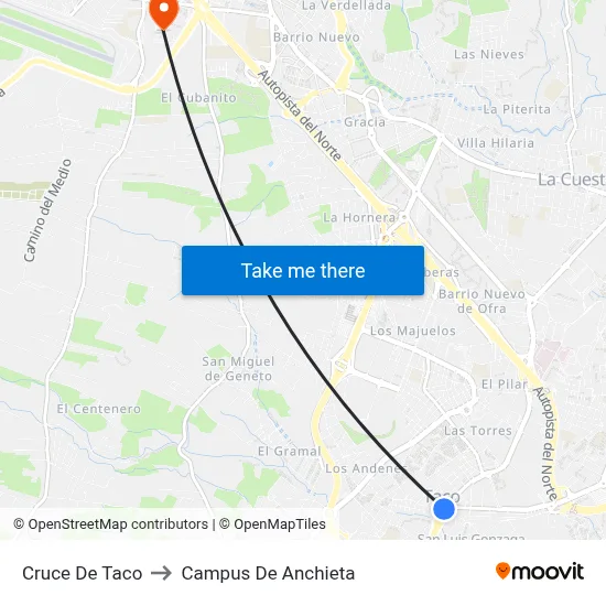 Cruce De Taco to Campus De Anchieta map