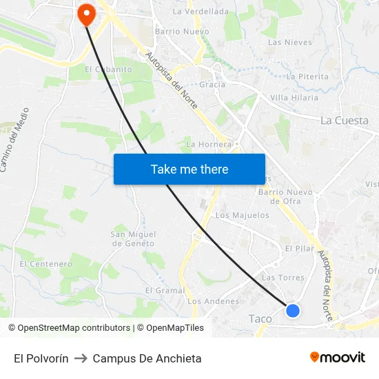 El Polvorín to Campus De Anchieta map