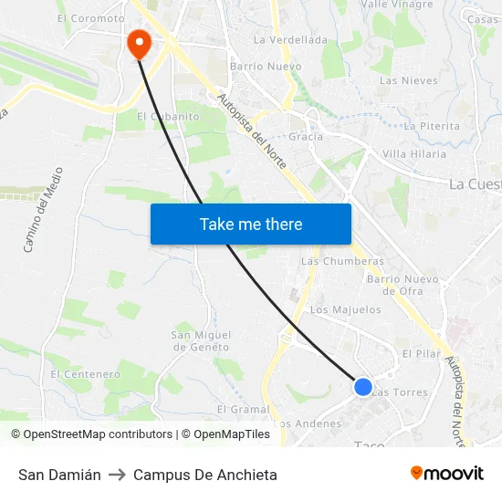 San Damián to Campus De Anchieta map
