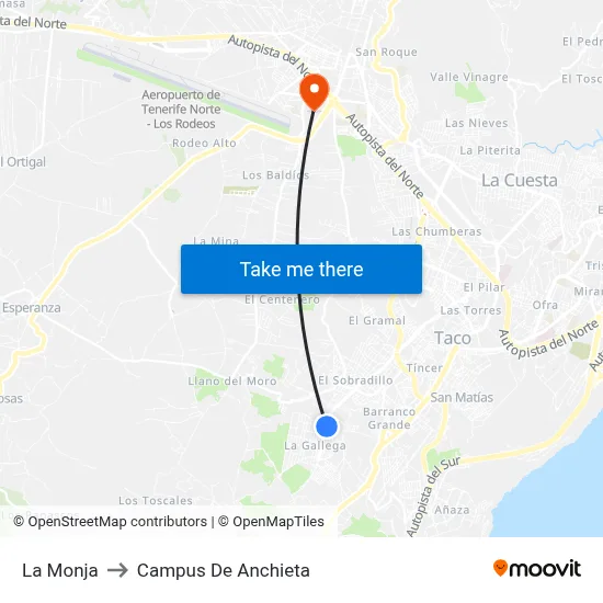 La Monja to Campus De Anchieta map