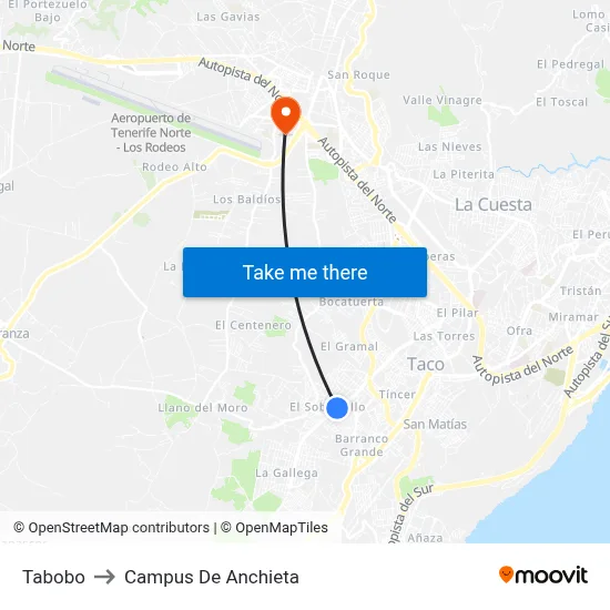 Tabobo to Campus De Anchieta map