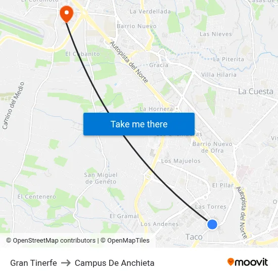 Gran Tinerfe to Campus De Anchieta map