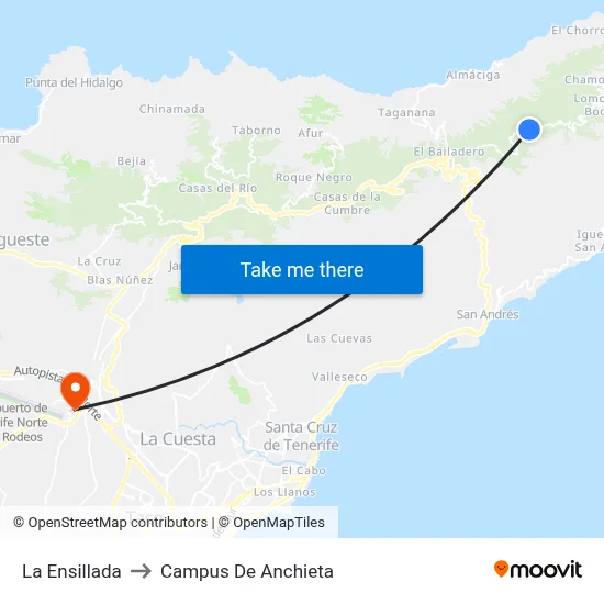 La Ensillada to Campus De Anchieta map