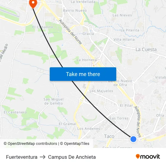 Fuerteventura to Campus De Anchieta map
