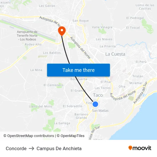 Concorde to Campus De Anchieta map