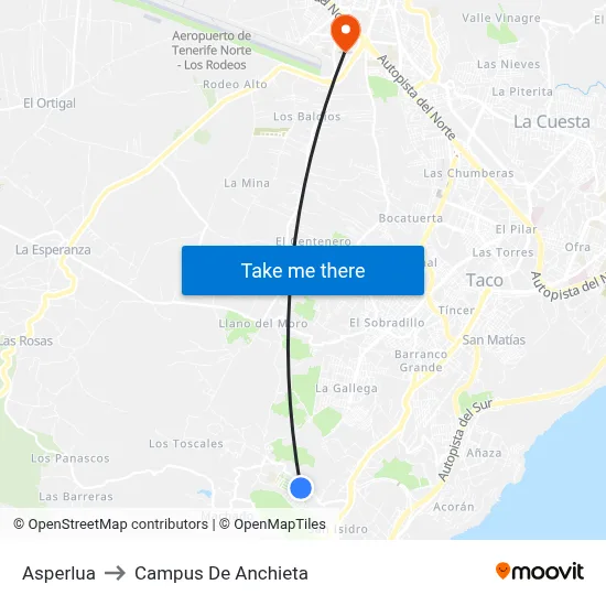 Asperlua to Campus De Anchieta map