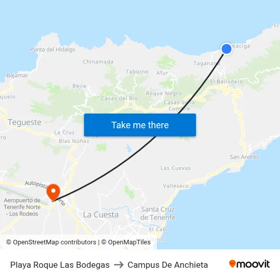 Playa Roque Las Bodegas to Campus De Anchieta map
