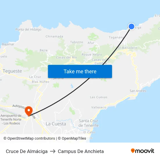 Cruce De Almáciga to Campus De Anchieta map