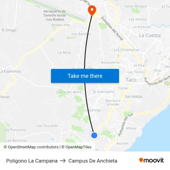 Polígono La Campana to Campus De Anchieta map