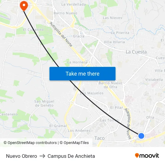 Nuevo Obrero to Campus De Anchieta map