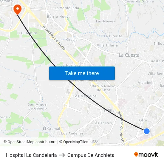 Hospital La Candelaria to Campus De Anchieta map