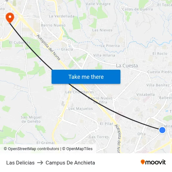 Las Delicias to Campus De Anchieta map