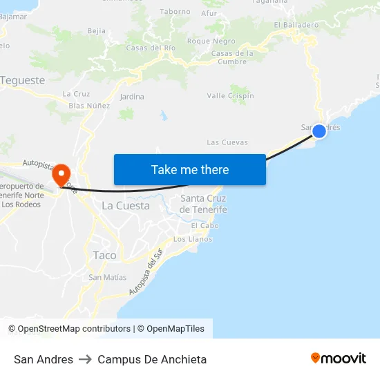 San Andres to Campus De Anchieta map