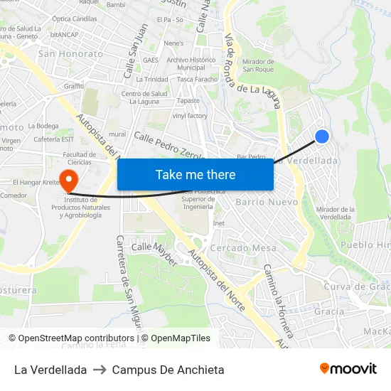 La Verdellada to Campus De Anchieta map