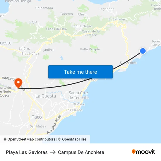 Playa Las Gaviotas to Campus De Anchieta map