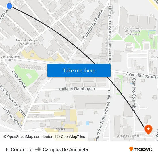 El Coromoto to Campus De Anchieta map