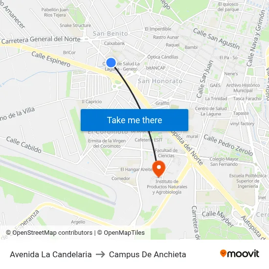 Avenida La Candelaria to Campus De Anchieta map