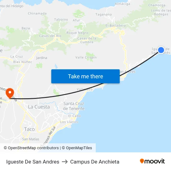 Igueste De San Andres to Campus De Anchieta map