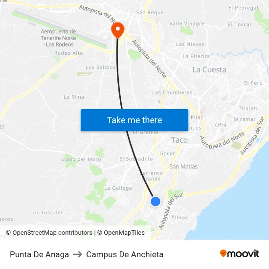 Punta De Anaga to Campus De Anchieta map