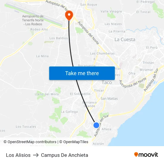Los Alisios to Campus De Anchieta map