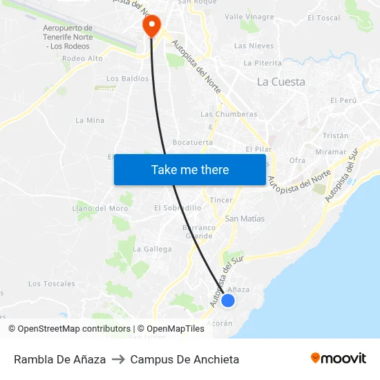 Rambla De Añaza to Campus De Anchieta map