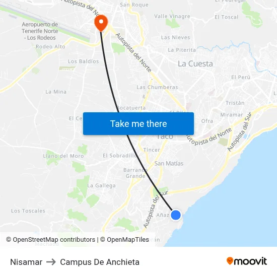 Nisamar to Campus De Anchieta map
