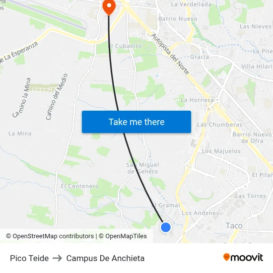 Pico Teide to Campus De Anchieta map
