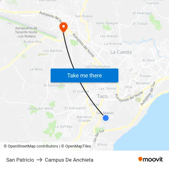 San Patricio to Campus De Anchieta map