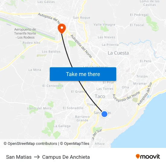 San Matias to Campus De Anchieta map