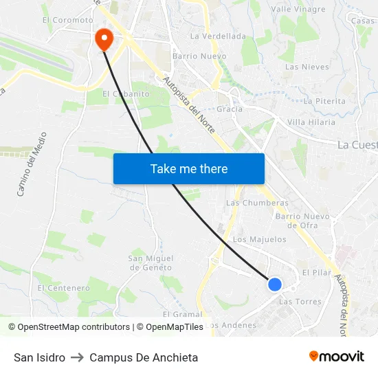 San Isidro to Campus De Anchieta map