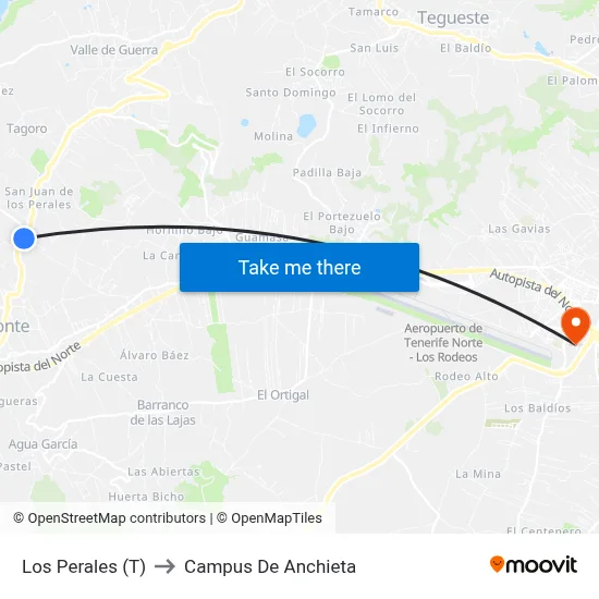 Los Perales (T) to Campus De Anchieta map