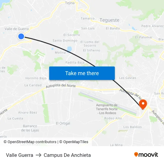 Valle Guerra to Campus De Anchieta map