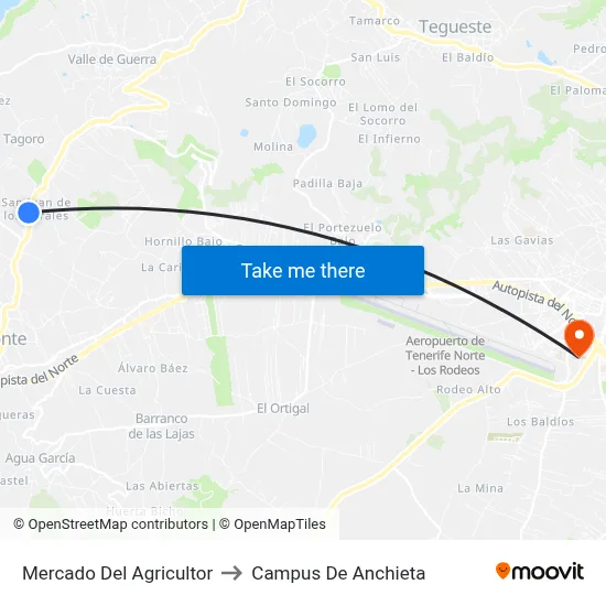 Mercado Del Agricultor to Campus De Anchieta map