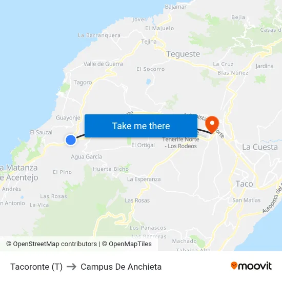 Tacoronte (T) to Campus De Anchieta map