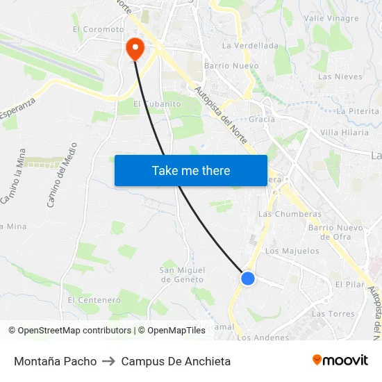 Montaña Pacho to Campus De Anchieta map