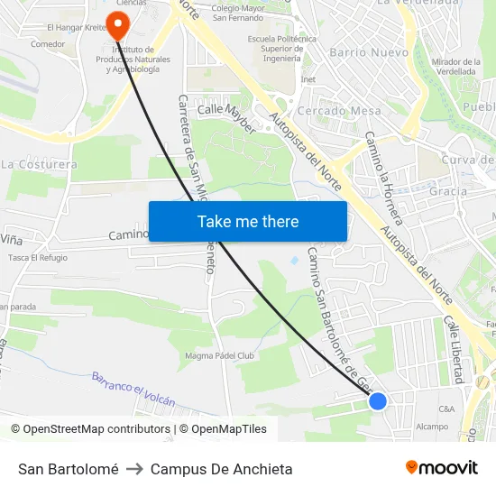 San Bartolomé to Campus De Anchieta map