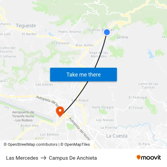Las Mercedes to Campus De Anchieta map