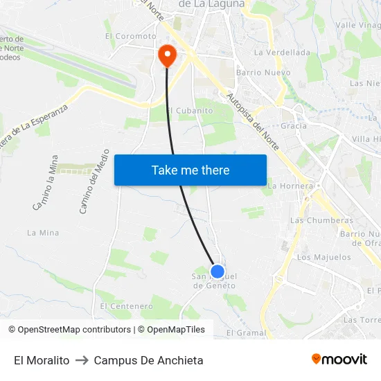 El Moralito to Campus De Anchieta map