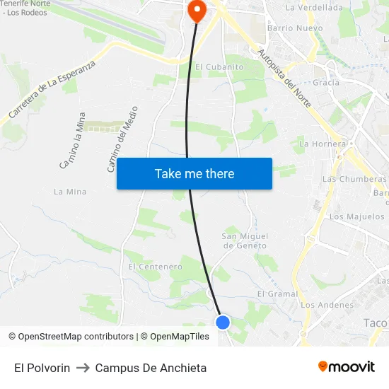 El Polvorin to Campus De Anchieta map