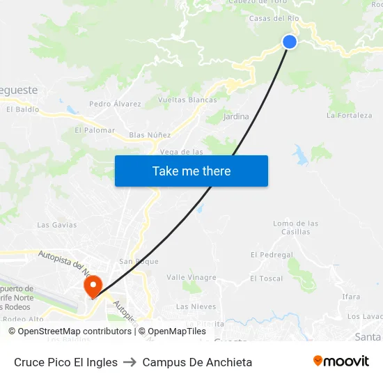 Cruce Pico El Ingles to Campus De Anchieta map