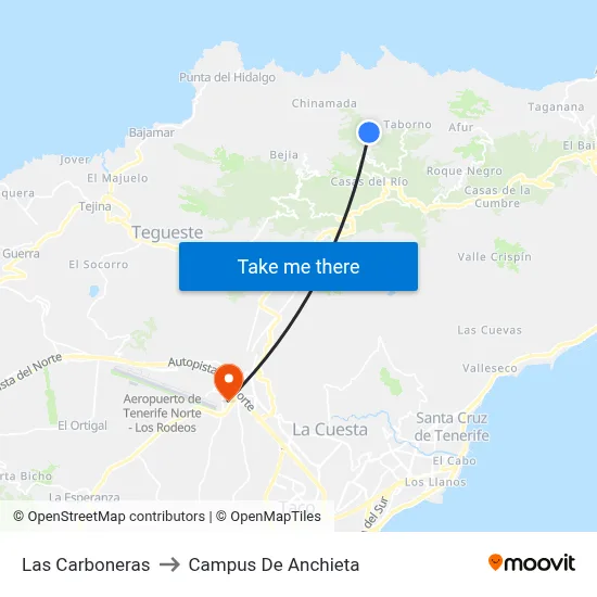 Las Carboneras to Campus De Anchieta map