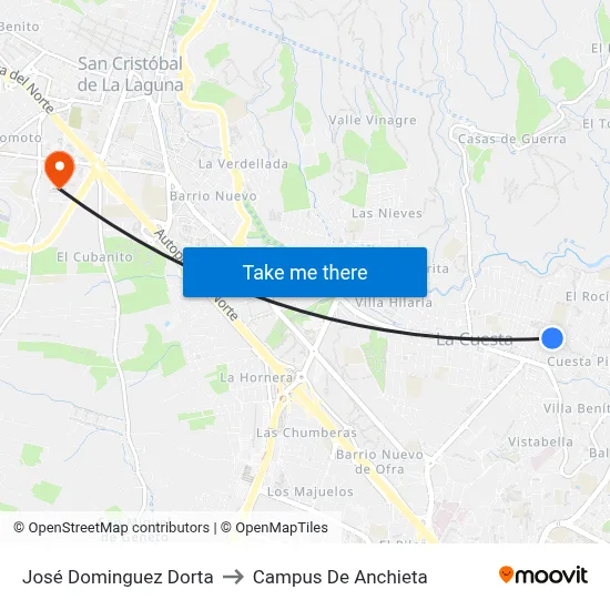 José Dominguez Dorta to Campus De Anchieta map