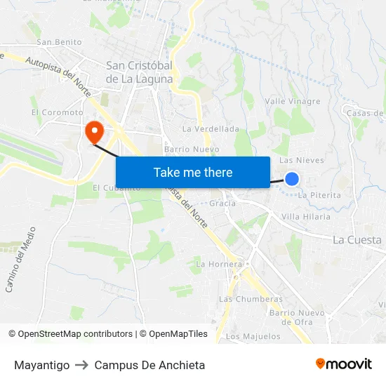 Mayantigo to Campus De Anchieta map