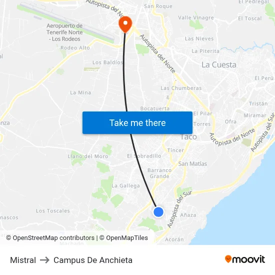 Mistral to Campus De Anchieta map