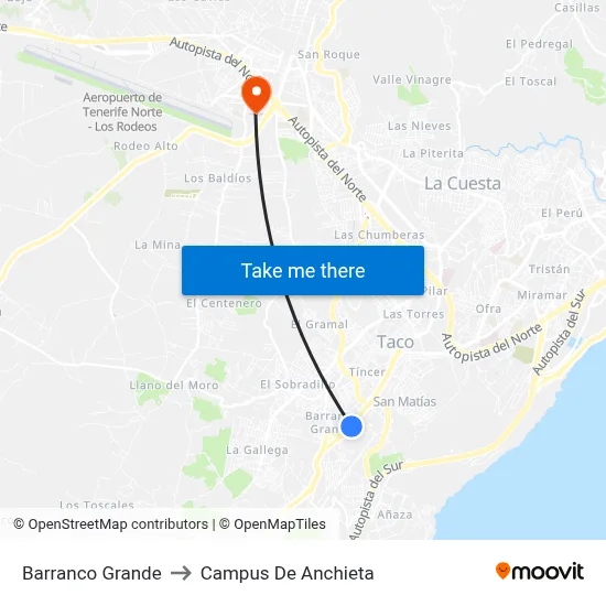Barranco Grande to Campus De Anchieta map