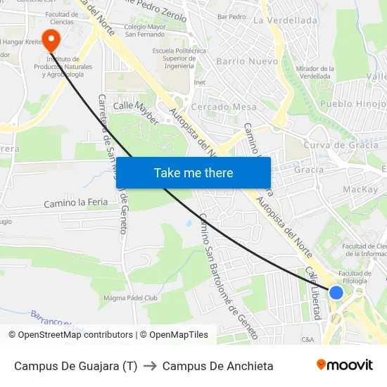 Campus De Guajara (T) to Campus De Anchieta map