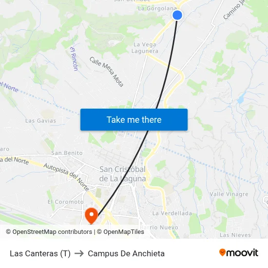 Las Canteras (T) to Campus De Anchieta map