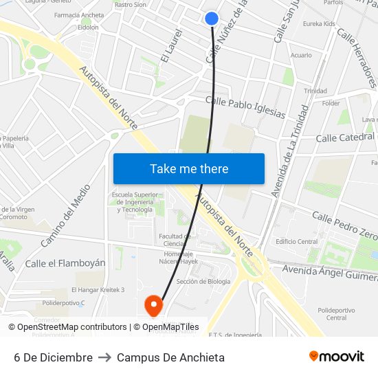 6 De Diciembre to Campus De Anchieta map