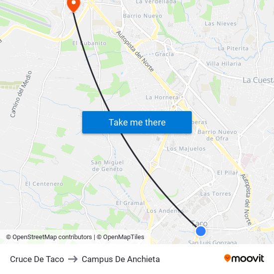 Cruce De Taco to Campus De Anchieta map